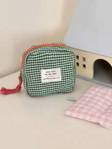 Green Plaid Quilted Large Capacity Cosmetic Bag, Portable Storage Bag, Handbag, Travel Essential Storage Bag, Ladies' Travel Toiletry Bag, Vanity Accessories, Small Makeup Bag, Makeup Pouch, Makeup Bag, Travel Essential, Cruise Essential, Dorm Essential, Birthday Gift, Bridesmaid Gift, Mother's Day Gift, New Year Gift, Women's Gift, Christmas Gift, Creative Women's Gift