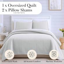 Full/Queen Quilt Bedding Set, Microfiber Quilts Queen Size, Coverlet, Stain & Pet Hair Resistant Bedding, Full Size Bedspread With 2 Pillow Shams, Bone, 2025 - 13 - 淺灰色 - 查看 3