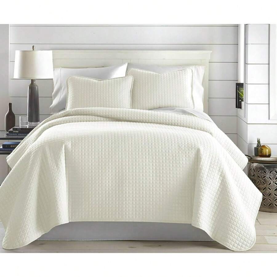 Full/Queen Quilt Bedding Set, Microfiber Quilts Queen Size, Coverlet, Stain & Pet Hair Resistant Bedding, Full Size Bedspread With 2 Pillow Shams, Bone, 2025 - 16 - 奶油 - 查看 1