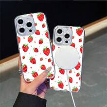 CLEAR  CASE Red Strawberries And Hearts Seamless PatternCompatible With  11 To  17 Models The Cases Lens Protection Function Ensures The Camera Remains Undamaged During Shooting  Guaranteeing Image Quality - Clear - View 2