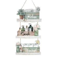 Zestaw 3 rustykalnych, drewnianych dekoracji ściennych do łazienki – postarzane wiszące znaki z motywami "Relaks, Moczenie, Odprężenie", nie wymagają prądu, uniwersalne elementy dekoracyjne do łazienki, łatwe w montażu i utrzymaniu - Wielokolorowe - Zobacz 4