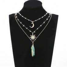 MOSTORY Crystal Sun Fairy Necklace - Crescent Moon Necklace For Renaissance Accessories Women Renfaire Fantasy Jewelry{Inchcolor_nameinch:Inchgold-Greeninch} - 金綠色 - 查看 6