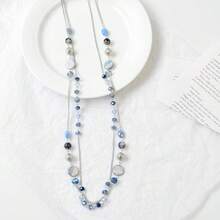 Noessla Layered Long Necklaces For Women Crystal Beaded Statement Necklace Sweater Silver Chain With Gifts Box Jewelry{Inchcolor_nameinch:InchBlueinch} - 藍色 - 查看 7