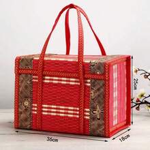 A Handcrafted Bamboo Picnic Basket With A Handle, Featuring A Rectangular Retro-Style Foldable Design. This Woven Bamboo Bag With A Lid Is Ideal For Carrying Snacks And Fruits. It Is Perfect For Outdoor Use, Picnics, Camping, Patio Gatherings, Festive Gifts, And Holiday Parties. - Multicolor - View 18