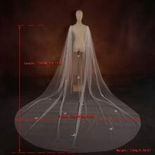 1pc Bride Wedding Dress, Long Hand-Sewn Butterfly Embellished Elegant Cathedral Train Bridal Gown With Cape - Multicolor - View 6