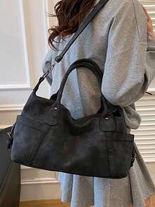 LUYIAIXI Vintage Distressed Tote Bag For Women, 2026 New Simple Fashion Shoulder Bag, Large Capacity Commuter Crossbody Bag