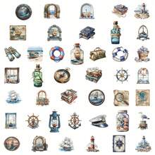 50Pcs Retro Navigator Marine Exploration 2D Ins Aesthetic Stickers Gifts Humorous And Funny Stickers 90s Toys Stickers For Scrapbook Supplies Envelope, Water Bottle, Computer, Laptop, Phone, Luggage, Notebook, Fridge,Festival Party,Christmas Decoration - Multicolor - View 5