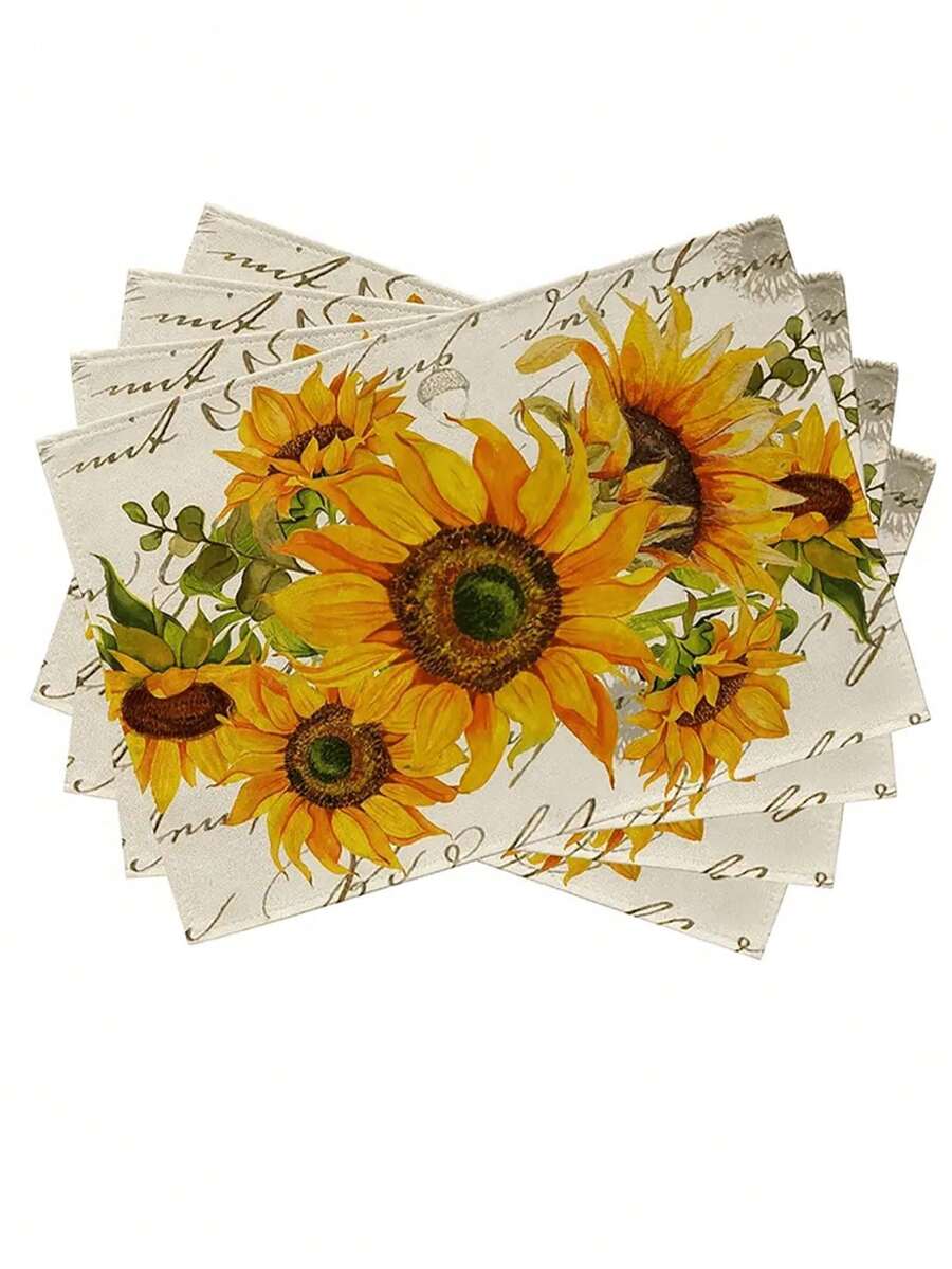 Bộ 4/6 miếng lót đĩa họa tiết hoa hướng dương và lá bạch đàn phong cách mộc mạc, trang trí bàn ăn cho nhà bếp - Nhiều màu - Xem 1