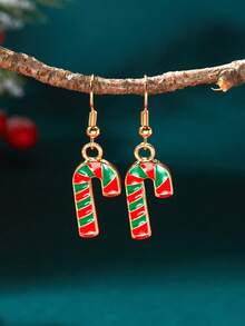 圣诞耳环，卡通条纹圣诞老人拐杖，滴油创意圣诞耳环 - 拐杖耳飾 - 查看 5