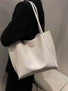 Women's Fashionable Large Capacity Shoulder Tote Bag For Daily Commute - White - View 4