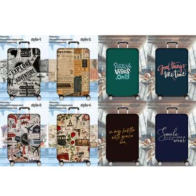 1 Pc 300G/㎡ Retro Series Printed Pattern, Thickened Suitcase Protective Cover, Thickened Suitcase Accessories, Suitable For Business Trips, Vacations, Travel, Luggage Check-In, Back To School, Add Color To Your Suitcase. Suitable For 20-28 Inch Suitcases.