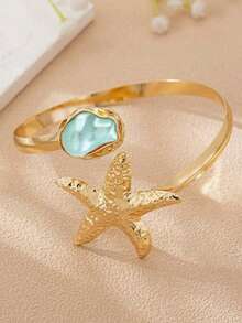 1件女士时尚新款海星手链，开口巴洛克珍珠风格手链，适合海滩、派对、婚礼、度假、音乐节等场合，可作为礼物。 - 手臂手鐲 - 查看 2