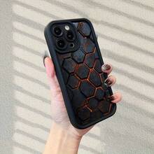 [Teléfono] Funda protectora con diseño hexagonal de lava, estilo popular de dibujos animados, diseño de escalera de ojos, divertida y única. Compatible con 16/15/14/11 - Negro - Ver 10