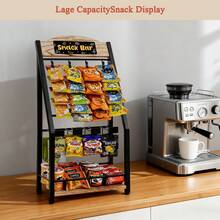 Chip Rack Display Stand, 4 Tiers 20 Clips Snack Organizer, 4 Hanger Strips Hooks Snack Candy Countertop Organizer Snack Holder, Portable Retail Display Shelf For Store, Kitchen, Party - 黑色 - 查看 10