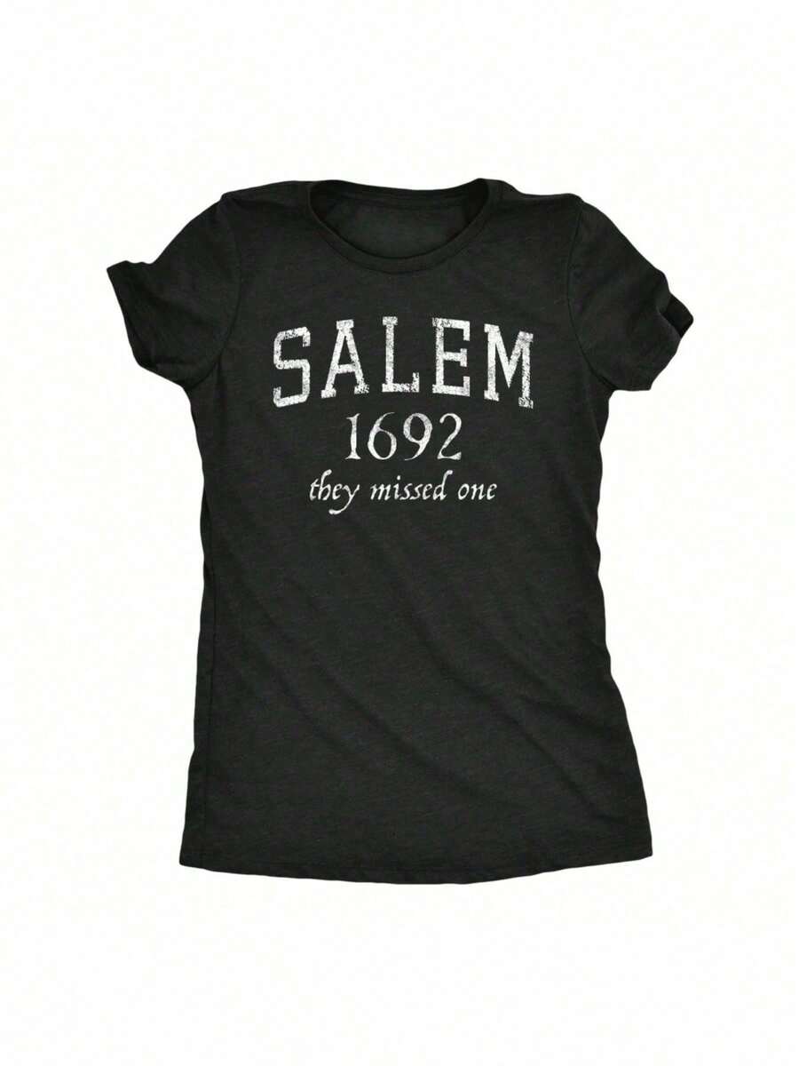 Crazy Dog-Shirts Womens Mass Mass 1692 Shirt Funny Halloween Vvitch Broom Joke Tee Ladies - 黑色 - 查看 1