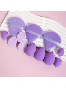 12 Piece Multifunctional Cosmetic Sponge Puff Set, Suitable For Perfect Mixing Of Liquid, Face Cream And Powder, Latex Free, Dry And Wet Foundation Make-Up - Purple - View 7