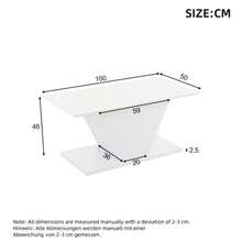 100*50*46cm Special Shape Coffee Table, Coffee Table With LED Lights, High Gloss Living Room Table, Sofa Table, Side Table, Suitable For Small Spaces, White, V-Shaped - White - View 12