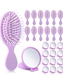 2/6/12/24 Pcs Mini Hair Brush Set, 12 Pcs Travel Wet & Dry Hair Comb, Pocket Smooth, 12 Pcs Compact Folding Makeup Mirror, Suitable For Spa, Overnight, Birthday, Bridal, Bachelorette, Christmas Party Gifts (Blue, Purple, Pink, Black) - Multicolor - View 4