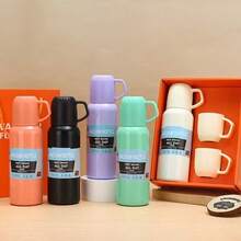 Kit Garrafa Térmica Café Aço Inox 500ML Com 3 Xícaras Com Tampa bebida quante ou gelada - Verde - Visão 6