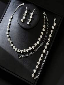 1pc Women's Pearl Necklace + 1 Pair Women's Pearl Earrings + 1pc Women's Pearl Bracelet, 4pcs Women's Fashion Pearl Jewelry Set, Suitable For Daily Wear, Wedding Dress, Music Festival, National Day, Halloween And Other Celebration Occasions - Gold - View 10