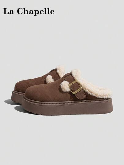 1双 La Chapelle 女士搭扣系带软底休闲运动鞋，低帮户外平底鞋，适合通勤，圆头低跟纯色优雅软底徒步鞋，适合学生拍摄毕业照，女士低帮皮质雪地靴雪地运动鞋