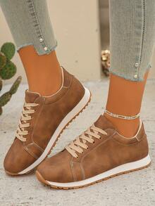 时尚纯色系带休闲运动鞋，女士款，适合所有季节户外穿着 - 鏽棕色 - 查看 5