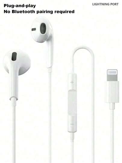 Apple EarPods Headphones With Lightning Connector, Wired Ear Buds For Phone With Built-In Remote To Control Music, Phone Calls, And Volume, For Apple 14/13/12/11/Pro/Pro Max/XR/XS/X/8/7/SE