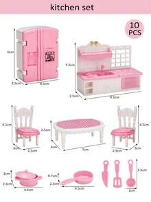 3-6 Inch Doll Furniture Set, Children's Pretend Play Indoor Furniture Toys, Mini Kitchen/Living Room/Bedroom(2 Random Styles)/Bathroom 4 Series Options, Suitable As Preschool Gift, Doll House Furniture Set Gift - Multicolor - View 6