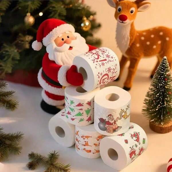 Papel higiénico impreso con motivos navideños, toallas de papel impresas de colores creativos, servilletas de regalo, papel higiénico impreso, suave y absorbente de pulpa de madera virgen