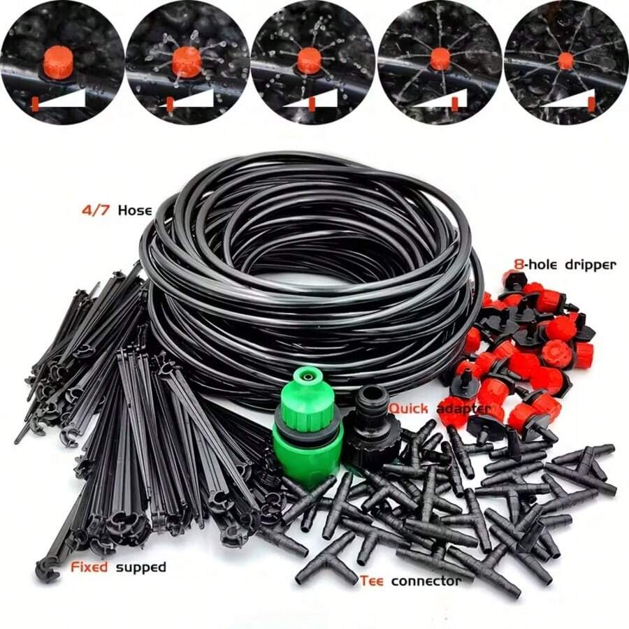 DIY Micro Drip Irrigation Kit, Automatic Garden Watering System With Adjustable Drippers, Universal Thread Connectors, Plastic, No Electricity Or Battery Needed