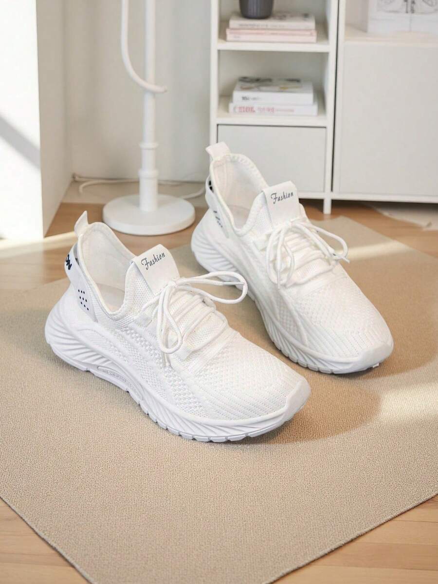Breathable Mesh Sneakers] Lightweight Breathable Mesh Sneakers - Non-Slip EVA Sole, Comfortable Ankle Support, Lace-Up Low-Top Running & Tennis Shoes For Men And Women, Retro Style, All-Season Wear, Fitness Wear - trắng - Xem 1