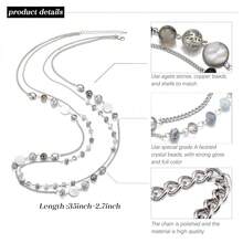 Noessla Layered Long Necklaces For Women Crystal Beaded Statement Necklace Sweater Silver Chain With Gifts Box Jewelry{Inchcolor_nameinch:InchGreyinch} - 灰色 - 查看 4