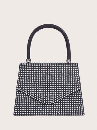 New Women's Evening Bag With Pearl Handle, Diamond Clutch Bag, Black Party Bag, Bow Handbag For Party, Wedding, Bridal Gown, Diamond Clutch Bag, Party & Event Bag