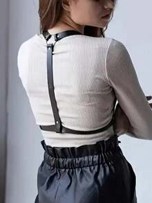 1件装女士黑色性感PU皮革胸衣束身衣，街头风身体装饰，适合日常通勤、节日、派对、万圣节、圣诞节等场合。