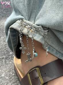 Imperdible Y2K para pantalones con dobladillo, estilo vaquero vintage occidental, colgante de cruz de turquesa falsa para botas, imperdible DIY para cadenas de pantalones. - Multicolor - Ver 2