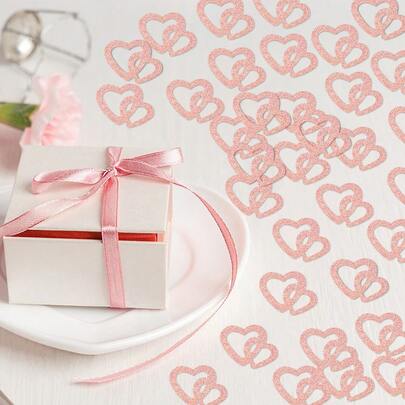 100pcs Pink/Gold Heart & Star Shaped Confetti Decorations, Wedding/Valentine's Day Party Table Decor, Glitter Paper Sprinkles