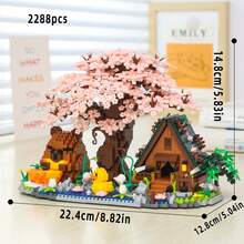 2288pcs Sakura Capybara-San Micro Particle Building Block Set, High Difficulty Assembly Blocks, Sakura Building Blocks Set, Capybara-San Building Blocks Set, Home Decor, Creative Building Block Display, Holiday Gift, Home Decor, Living Room Decor, Desk Decor, Adult Building Blocks Set, Christmas Gift, New Year Gift, Birthday Gift - Sakura Kapibala Hut - View 3