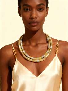 1 Set Of 2 Women's Two-Color Metal Mosaic Chain Necklaces, Layered Gold And Silver Mosaic Necklaces, Daily Fashion Accessories For Bohemian National Parties.