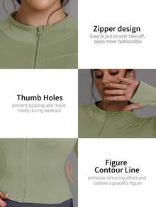 Plus Size Women's Activewear Jacket With Thumb Holes, Funnel Neck, Light Green, Suitable For Yoga, Gym, Running, Cycling, Everyday Wear Spring - Màu xanh Bạc hà - Xem 8