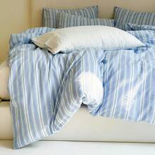 Tan Gingham Grid Duvet Cover Queen 3 Pieces Beige Plaid Duvet Cover 100% Washed Cotton Boho Plaid Comforter Cover With 2 Pillowcases Farmhouse Checkered Gingham Bedding Set Queen,  & Retro Style - 05#藍白條紋 - 查看 4