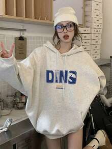 Women's Casual Loose Fit Round Neck Fleece Sweatshirt With Cartoon Letter Print, Versatile For Autumn/Winter - Light Gray - View 2