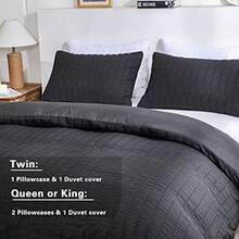 AveLom Seersucker Duvet Cover Set Queen Size 90 X 90 Inches 3 Pieces (1 Duvet Cover + 2 Pillow Cases) Black Ultra Soft Washed Microfiber Textured Duvet Cover With Zipper Closure Corner Ties - Black - View 6