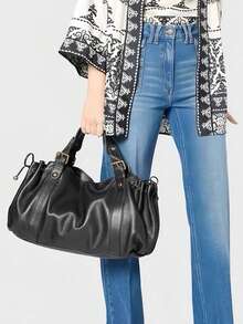 Túi xách nữ thiết kế xếp ly dây rút cổ điển, túi tote cỡ lớn sang trọng của nhà thiết kế, túi công sở bằng da PU mềm mại, túi đô thị chất lượng cao. - Nhiều màu - Xem 1