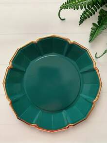 10个/30个/50个（9英寸）蓝绿色一次性纸盘，金色箔纸扇形边，适用于圣诞节/新娘/婚礼/生日/圣帕特里克节派对用品 - 深綠 - 查看 6