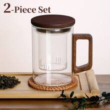 1pc 13.5 Oz/400 Ml Glass Teapot With Infuser,Glass Teapot,Tea Infuser For Loose Leaf Tea,Tea Kettle With Infuser,Mug With Lid For Steeping With Solid Wood Handle,Microwave ,Suitable For Tea, Coffee, Milk, Living Room, Kitchen, Office, Tea Party, Ideal Gift