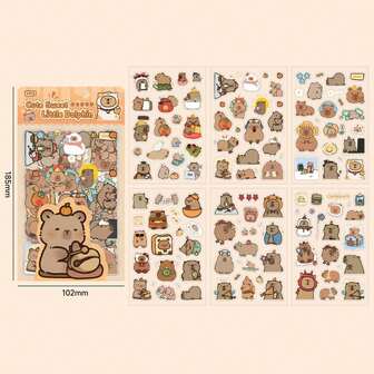 6-Pack Capybara Theme Transparent Stickers, Waterproof PET Material, Animal Print Adhesive Decals For Journaling, Scrapbooking, And DIY Crafts, Self-Adhesive Stationery Decor For Ages 14+