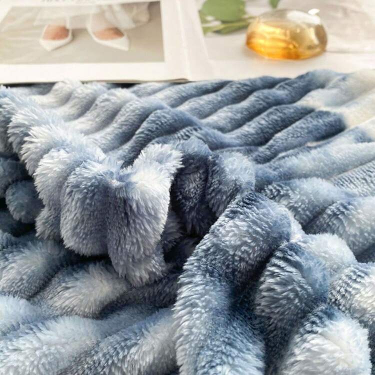 1pc Solid Color Printed Throw Blanket, Minimalist Style Polyester Taffeta Fleece Sofa Cover, Warm And Breathable For Living Room, Bedroom And Garden - Dusty Blue - View 5
