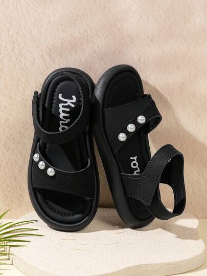 1 par flickors sommar nya pärldesignade modeprinsessandaler, barnskor med mjuk botten, småbarnsstrandskor, snygga för flickor