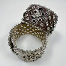 Hip-Hop Edgy Wide Bracelet - Punk Rhinestone Heavy-Duty Leather Cuff, Retro Western Wasteland Style, Spicy Girl Niche Fashion Jewelry - 1 - Xem 6