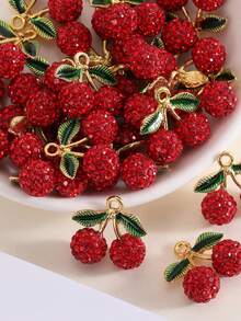 2 Stücke rote Erdbeere & Kirsche Ton Strass DIY handgemachter Ohrring, Armband, Halskette Schmuckzubehör